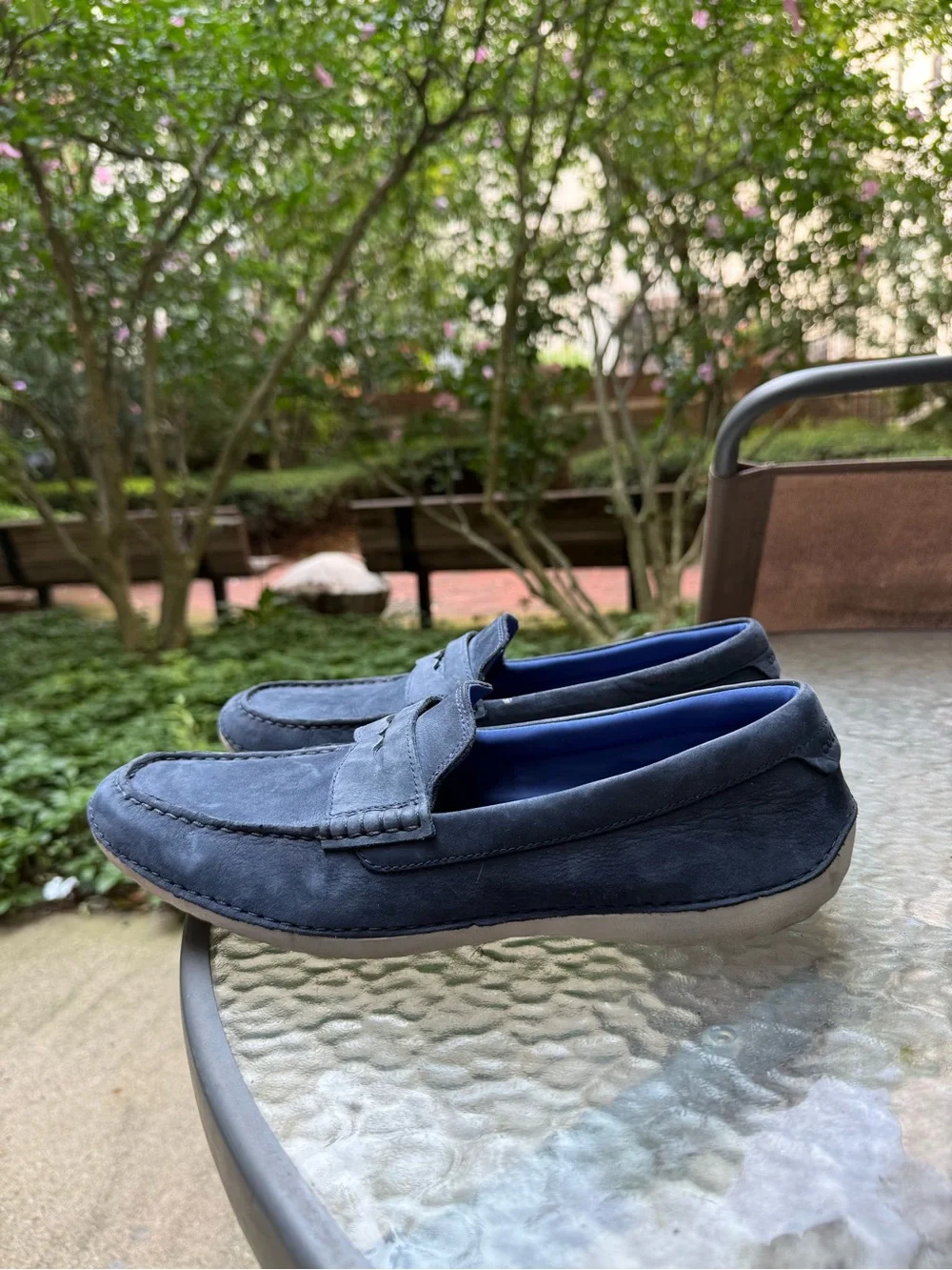 Cole Haan Navy Suede Penny Loafers